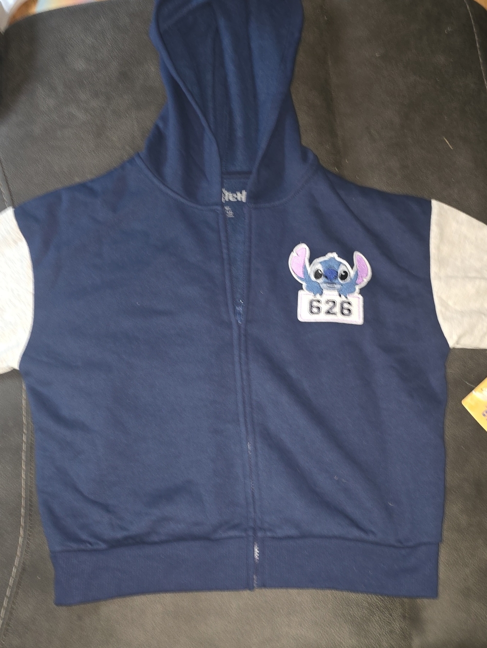 Disney Navy Blue Hoodie with Stitch Patch and Gray Sleeves New With Tags